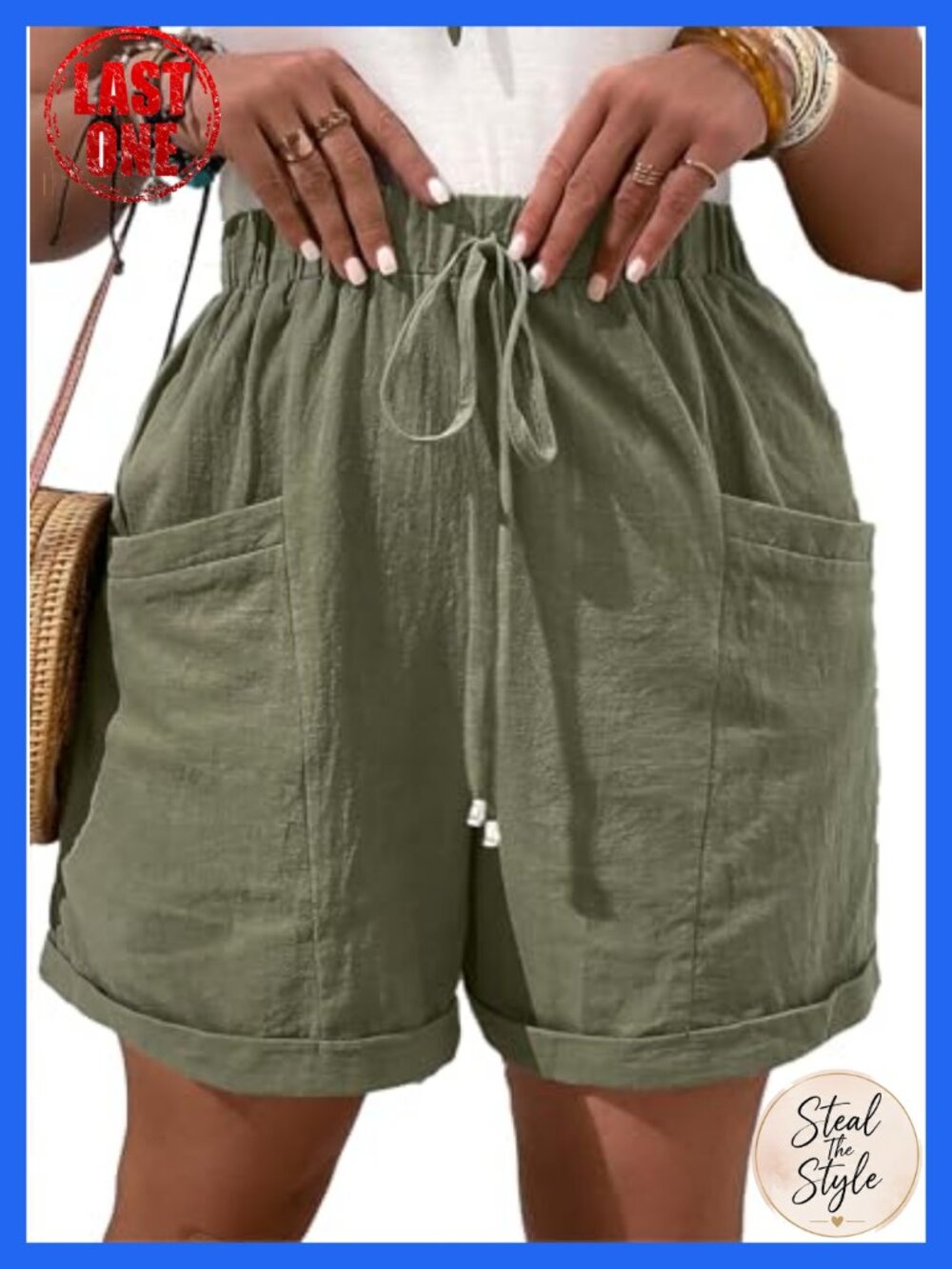 Plus Size Cotton High Rise Drawstring Shorts with Pockets